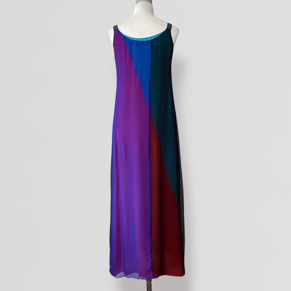 Nachiket Barve 100% Silk Maxi Dress Bauhaus MCM Gown Wedding Blue Maroon Green - Picture 6 of 10